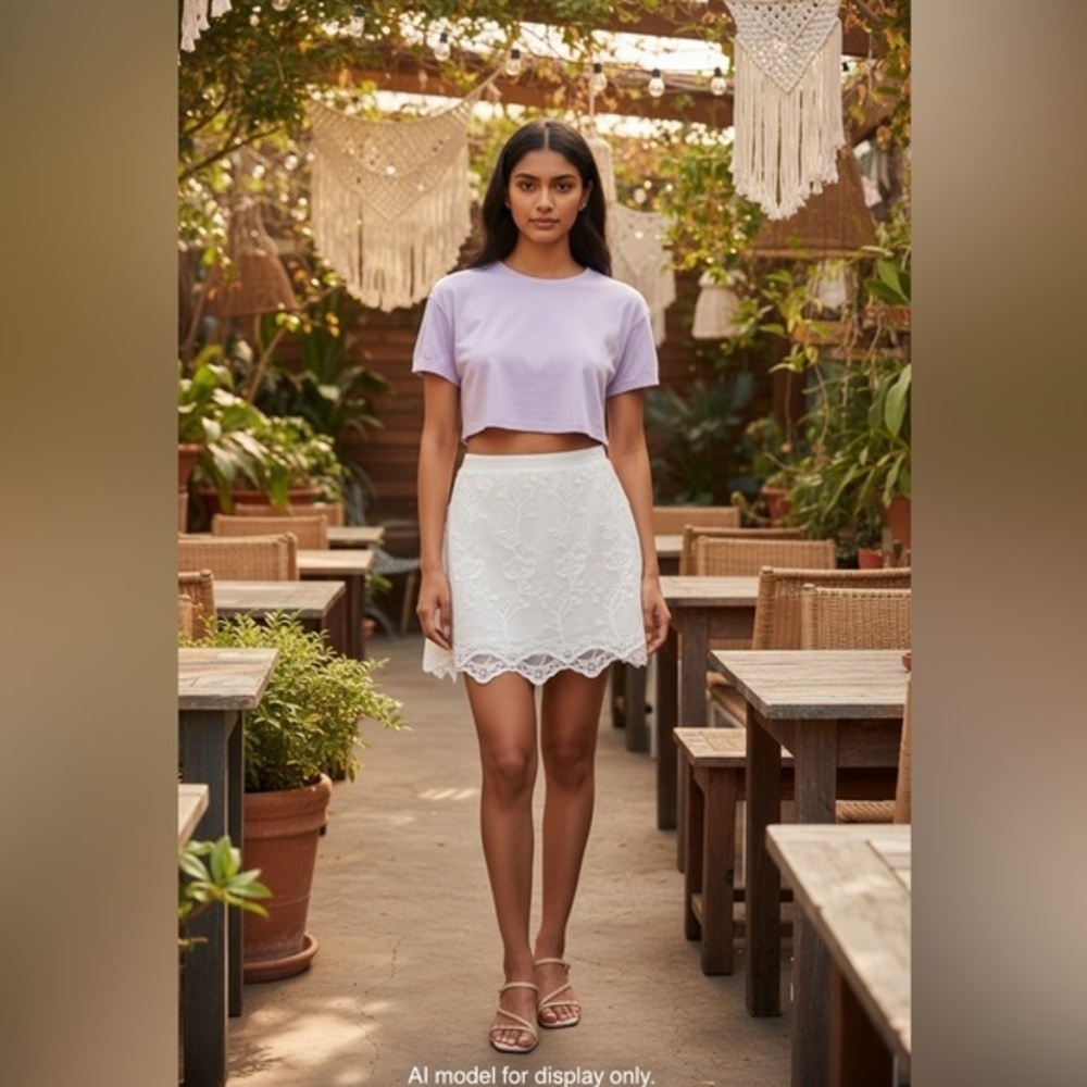 Forever 21 White Embroidered Mini Skirt Size S Floral Eyelet Lace Hem